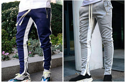 Autumn new long pants with zippered legs, men's casual sports pants, running pants, double pocket zippered jogging pants