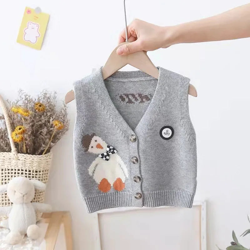 0-8 Years New Baby Vest V-neck Cotton Knitted Kid's Waistcoats Baby Boys Girls Dark Sweaters Spring Autumn Single Breasted Vests