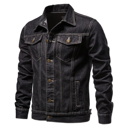 2024 Autumn Men Solid Denim Jackets Fashion Motorcycle Vintage Jeans Jackets Hommes Slim Fit Cotton Casual Black Blue Coats