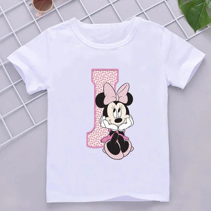 Minnie Children Cotton T-Shirts Letter A-Z Name Combination Disney Kawaii Cartoons Clothes Kids Little Boy Girl Tee Casual Tops