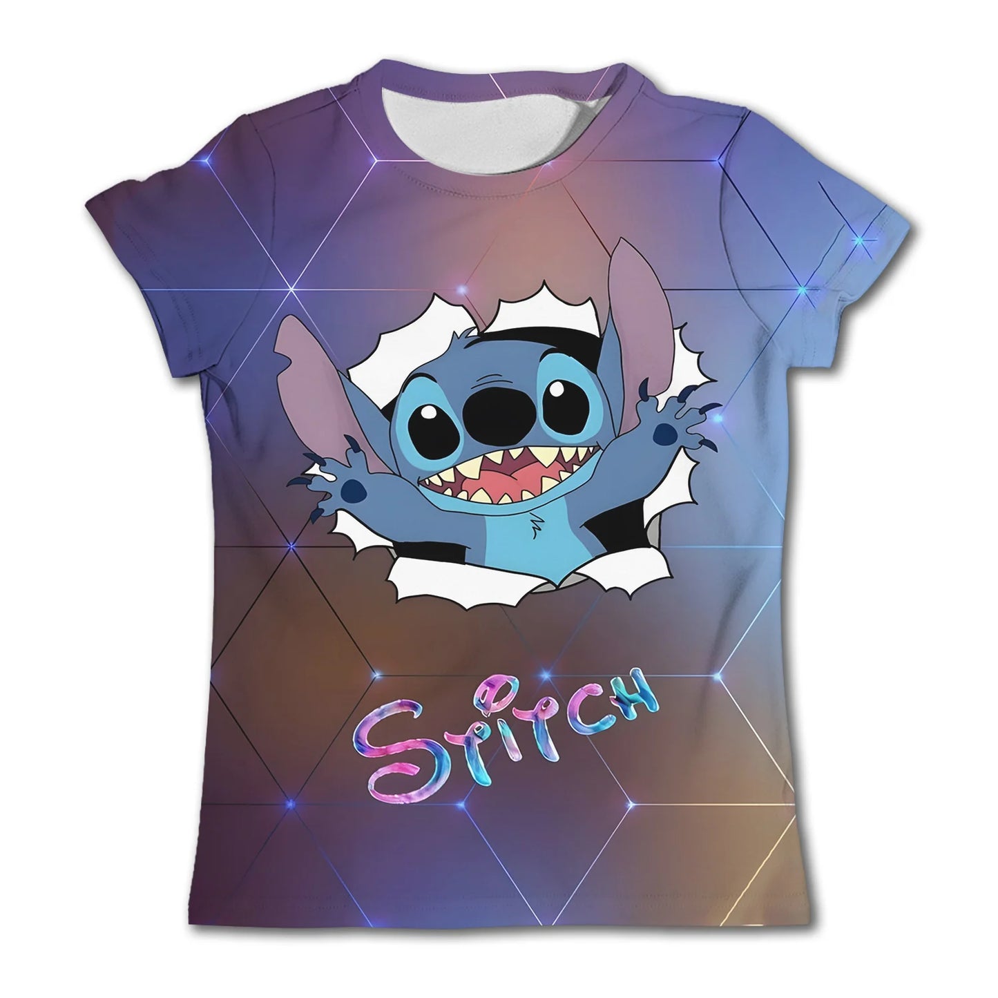 3-4Y Girls Disney Stitch T Shirts Summer Cute Cartoon Short Sleeve Children's Casual Clothing Quick Dry Tees T-shirt Kids' Top