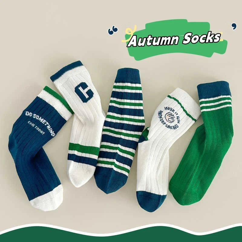 5 Pairs Children's Socks Autumn Socks Kids Boys Cotton Socks Baby Cartoon Pattern Medium Sock