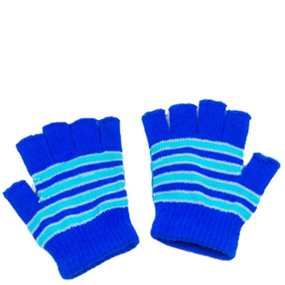 Striped Knitted Thick Warm Gloves Kids Winter Soft Mittens Children Half Finger Gloves 7-10 Years