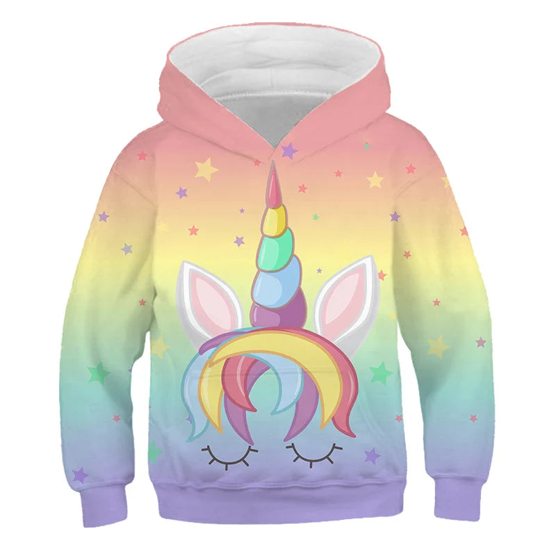 2024 Baby Kids Boys Girls Unicorn Hoodies Clothing Spring Autumn Fashion Cute Hooded Tops Children's Cartoon Casual Sweatshirts