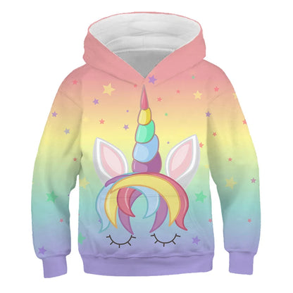 2024 Baby Kids Boys Girls Unicorn Hoodies Clothing Spring Autumn Fashion Cute Hooded Tops Children's Cartoon Casual Sweatshirts