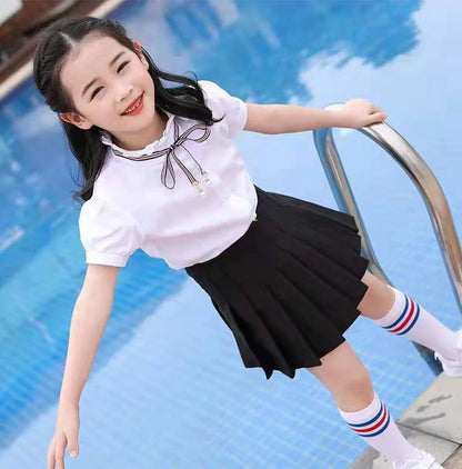 Girls High Waist Solid Pleated Mini Skirt for 4-12Y Girl Summer Korean Preppy Style Fashion Dance Skirts Student A-line Skirts