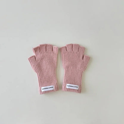 Wool Warm Children Fingerless Glove for Boy Girl Chic Simplicity Candy Color Student Glove Autumn Winter Half-finger Gloves