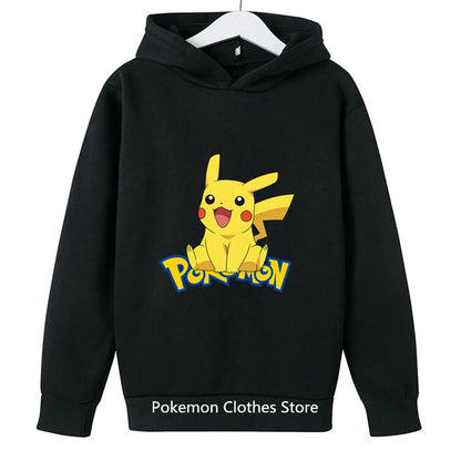 Pokemon Baby Boy Cool Pikachu Hoodie 2-13 Years Old Cartoon Sweater Spring and AutumnThin Coat Children's Hooded New