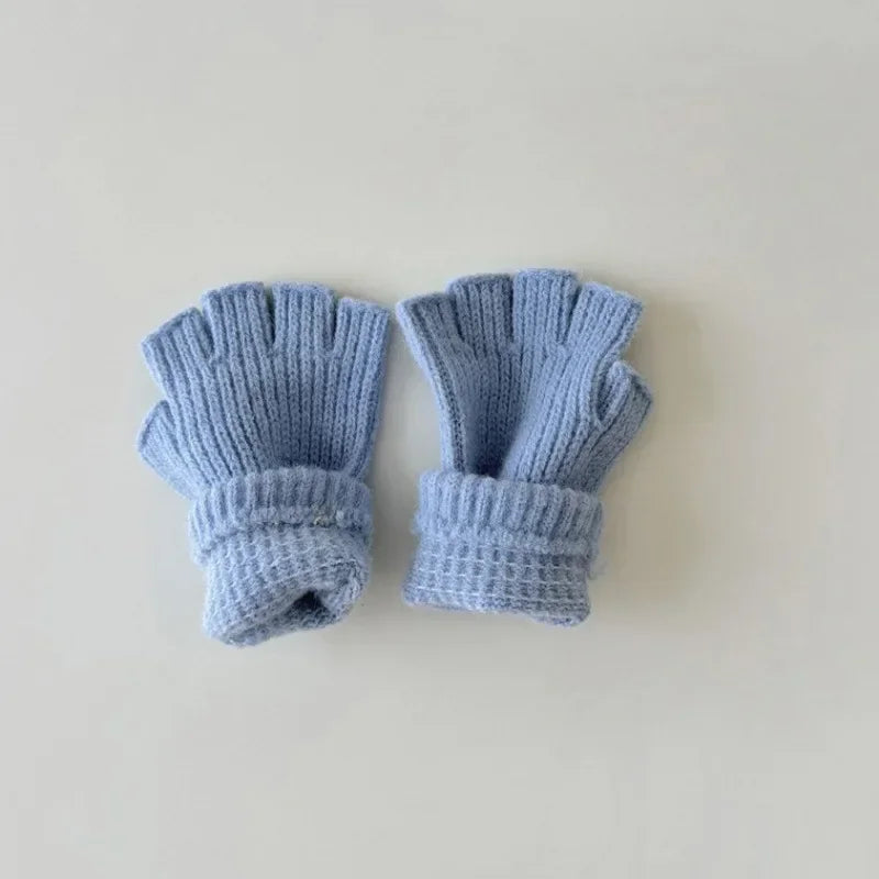 Wool Warm Children Fingerless Glove for Boy Girl Chic Simplicity Candy Color Student Glove Autumn Winter Half-finger Gloves