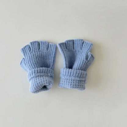 Wool Warm Children Fingerless Glove for Boy Girl Chic Simplicity Candy Color Student Glove Autumn Winter Half-finger Gloves