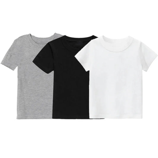 Quality Cotton Kids Clothes Classic Black White And Grey Solid Colour Comforts childrens T-Shirt Boys And Girls Fashions Tops