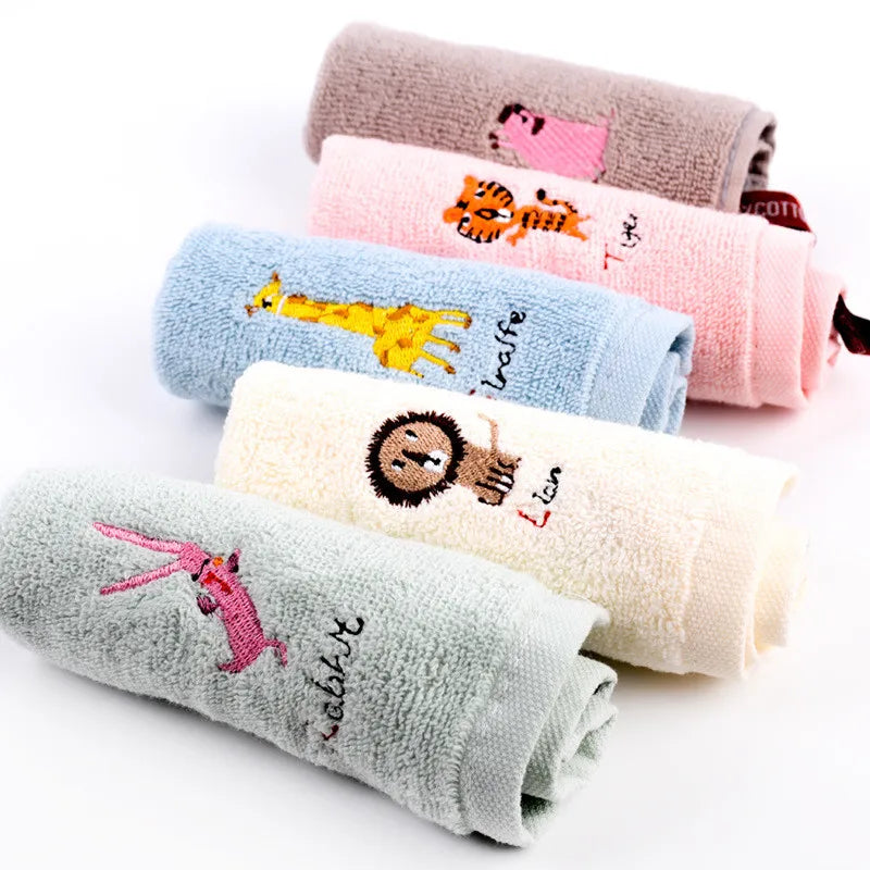 1Pcs 25x25cm 100% Cotton Cartoon Animal Embroidered Small Square Face Towel Baby Hand Children Wash Cloth