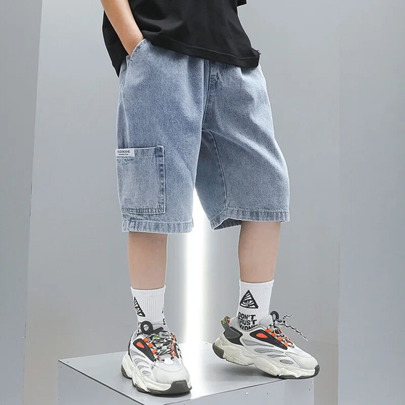 Summer Thin Style Boys Jeans Shorts 2024 New Fashionable Five-point Pants Trendy Kids Clothes Casual Capris