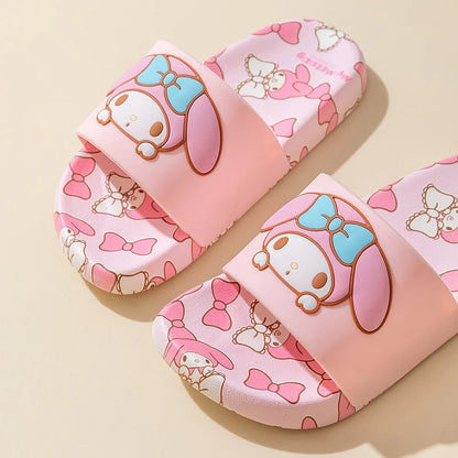 SANRIO Kuromi Cartoon Slippers Girls And Boys Indoor Non-slip Slide Shoes Outdoor Open Toe Sandals For Children Soft Comfortable