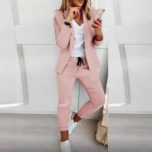 2024  AliExpress  Europe and America new women's solid color temperament jacket straight tube casual commuting pants  suit set