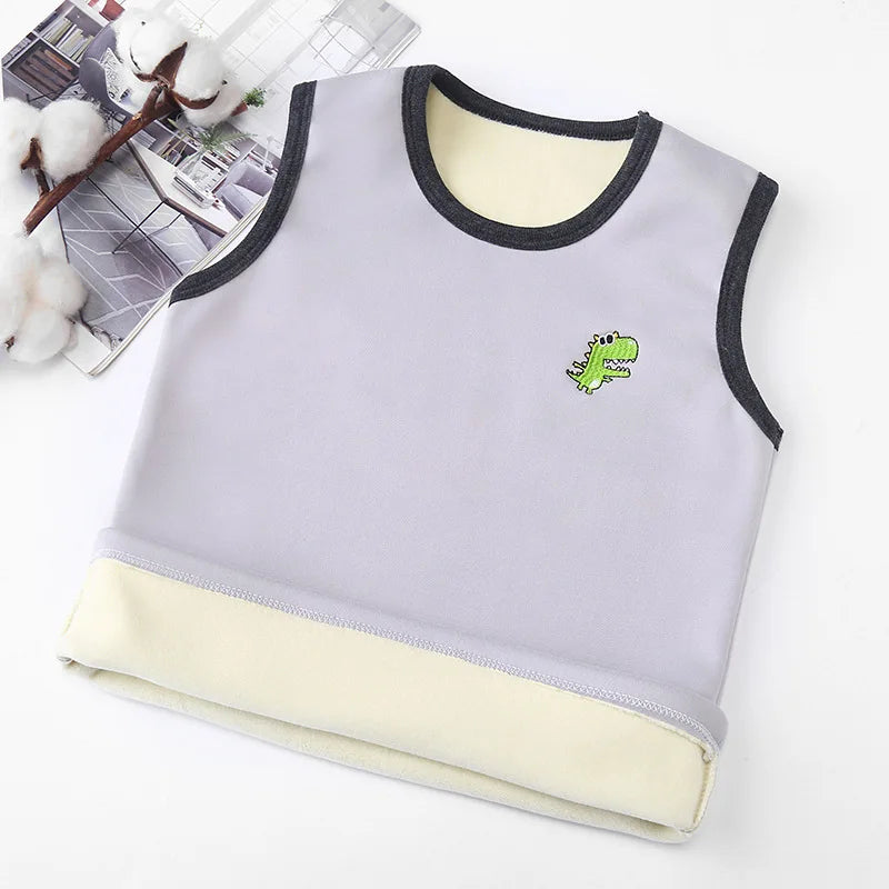 Kids Thermal Underwear Solid Color Vest Girl Rabbit Boy Dinosaur Children Autumn Winter Plush Clothes Top For 3-8Year Girl Boy