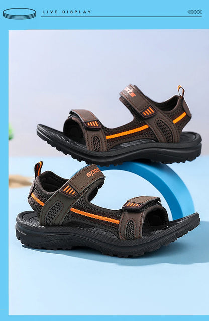 Summer Beach Water Children Sandals Fashion Shoes Lightweight Non-slip Soft Bottom Shading Leather Boys Comfortable