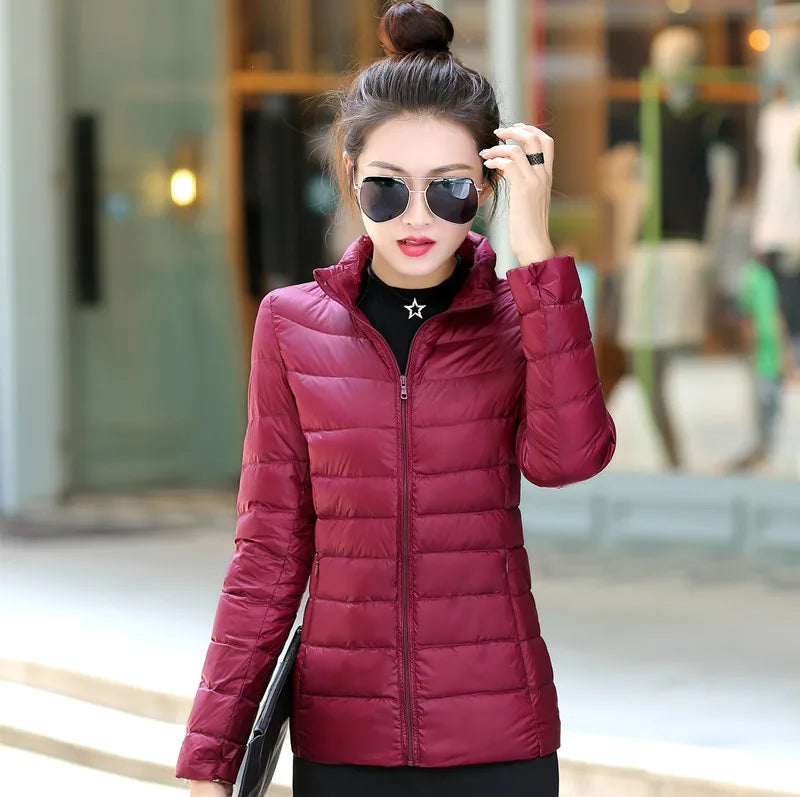 M-8XL White Duck Down Jacket for Women Winter Warm Down Coat Light Weight 2023 New Stand Collar Pocket Zipper Casual Outerwear