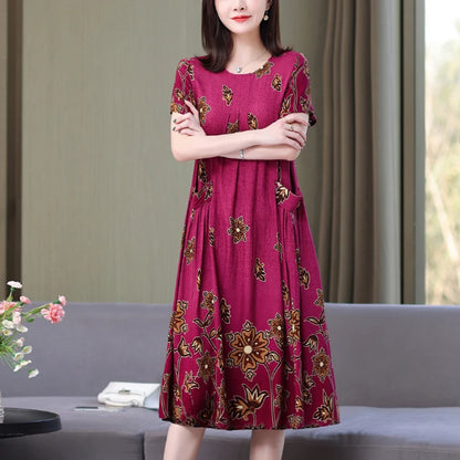 New Arrival Fashion Casual 2023 Summer Dress For Women Loose O-Neck Print Elegant Floral Formal Dress Women Clothing Dresses