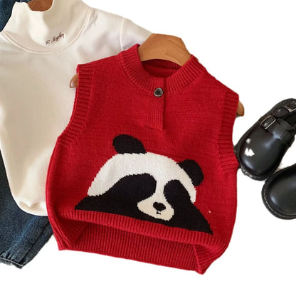 Autumn  Winter New Children's Sweater Vest for Boys and Girls Children's Knitted Sweater Fashion Adorable Cartoon Versatile Top