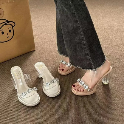 Chunky Platform High Heels Sandals Women Summer 2024 Shiny Crystal Transparent Pvc Sandals Woman Clear Thick Heeled Party Shoes