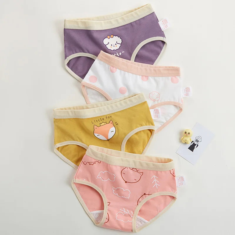 Girls Panties Kids Cotton Underwear Children's Briefs Cherry Cartoon Short 4Pcs/lot