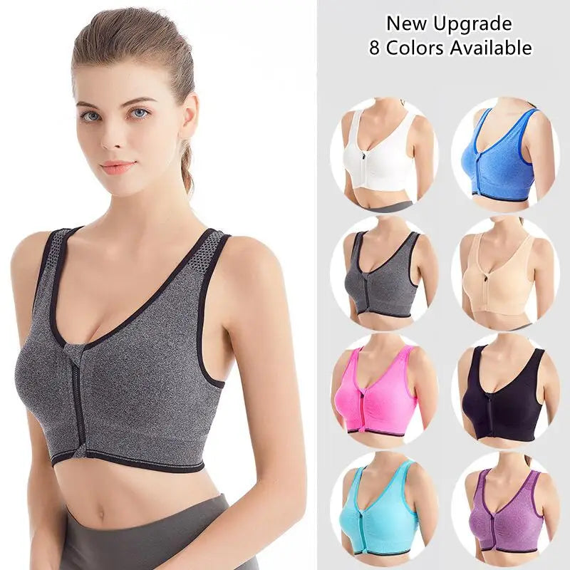 Front Zipper Sports Bra Shock-absorbing Women's Underwear Breathable Without Steel Ring Running Vest Yoga Fitness Bralette