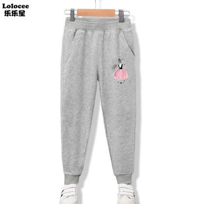 New Arrival Kids Elastic Pants Spring Autumn Cotton Girls Flower Heart Print Pocket Jogger Sweatpants Girls Clothing 3-14 Years