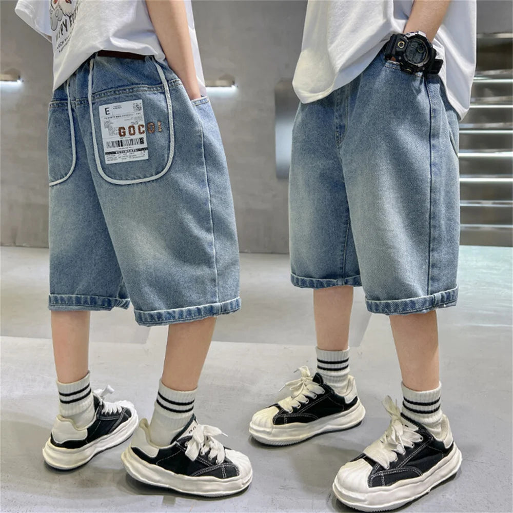 2425 Summer Boys Denim Shorts Youth Jeans Fashion Children's Denim Capris Blue shorts