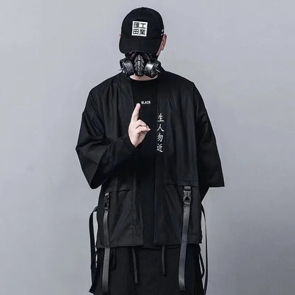 Trendy Summer Men Loose Trench Coat Punk Safari Hip Hop Style Workwear Tops Black Korean Streetwear Male Casual Oversize Jacket