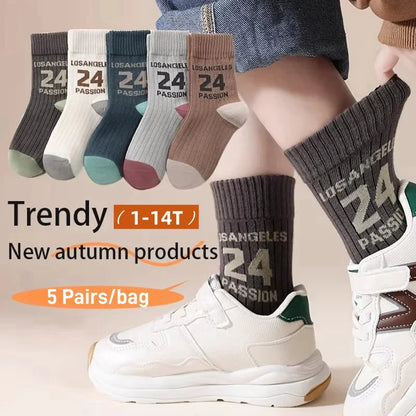 5 Pairs Children's Socks Autumn Socks Kids Boys Cotton Socks Baby Cartoon Pattern Medium Sock