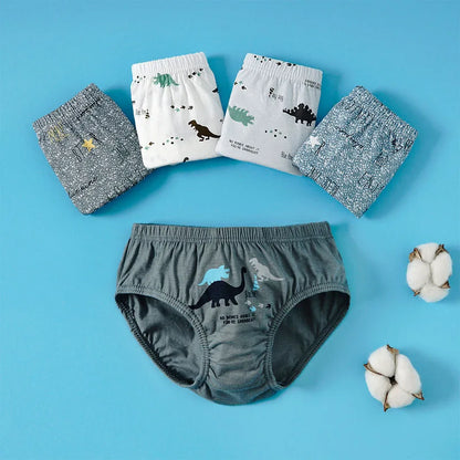 Exquisite Box Package Boys Underwear Soft Breathable Cotton Briefs For Boys Cartoon Dinosaur Kids Panties Knickers Multipack