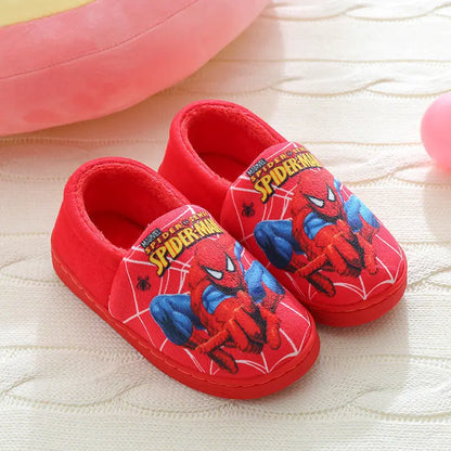 Disney Children Cartoon Spider Print Cotton Slipper Soft Autumn Winter Warm Baby Boys Girl Indoor Home Bedroom Cotton Shoes