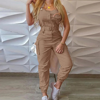 Fashion Strap Jumpsuit Women Loose Dungarees Long Rompers Summer Solid Pockets Cargo Pants Female Casual Work Out Playsuits