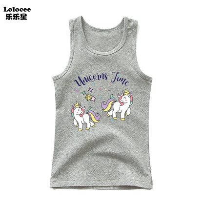 3-14years Girls Flower Unicorn Sleeveless T-shirt Kids Cartoon Singlet Children Cotton Tank Tops Summer Cute Undershirt