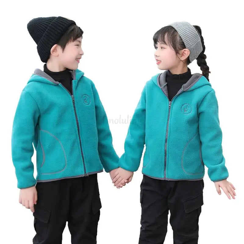 Brand Windproof Hooded Zip Full Fleece Child Coat Thicken Double Fleece Boys Jackets Kids Outfits Children Outerwear 2-14 Years