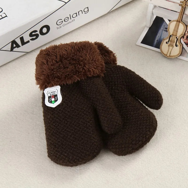 Children Knitted Gloves Winter Thick Warm Cashmere Kids Kindergarten Solid Color Full Finger Gloves Mitten For 1-3 Years