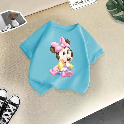 Disney Summer Mickey Minnie Baby Kids Pure Cotton crewneck T-shirt Boys Girls Street Creative Top Cotton T-shirt top