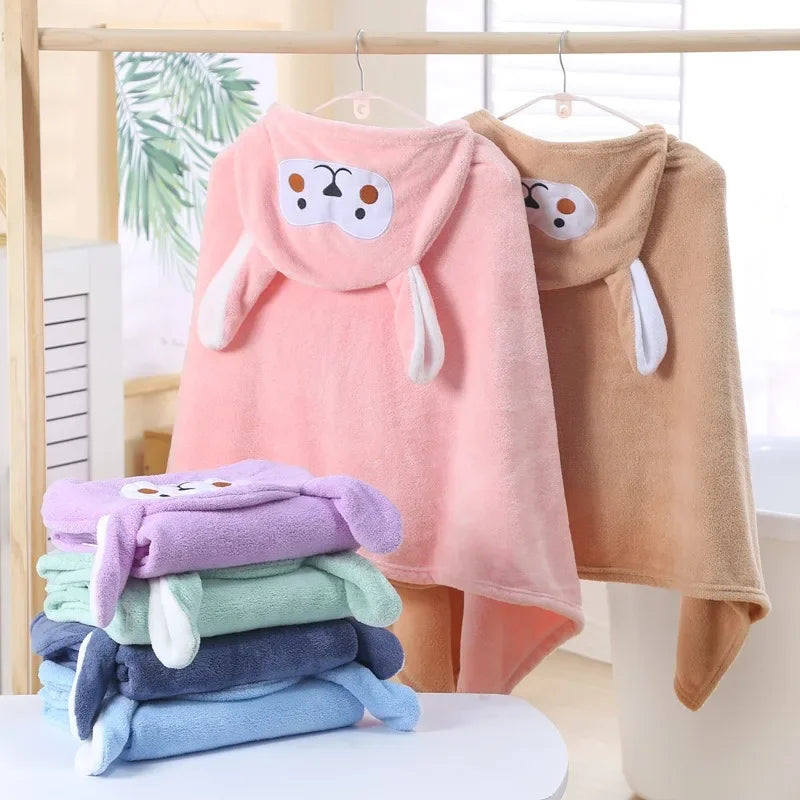 Bath Towel for Children Hooded Cape Cloak Absorbent Baby Hooded Bathrobe Cartoon Baby Coral Fleece Bath Towel for Children