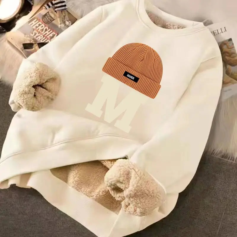 Winter Warm Sweatshirts Sweater Letter Printing Lamb Fleece Unisex Plush Thickened Warm Top Lambswool Thicken Harajuku Pullovers