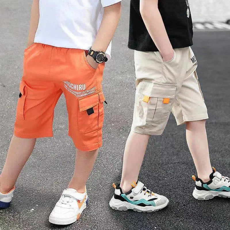 3-14 Years Big Size Summer Boys Short Pants 3 Color Leisure Sports Letter Decoration Calf-Length Trousers For Kids