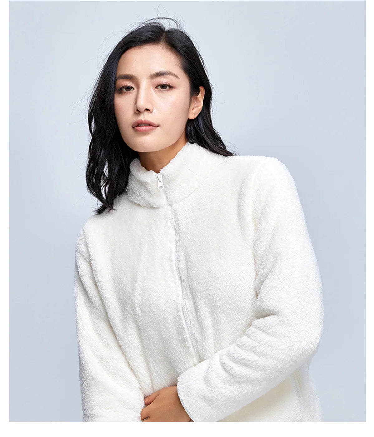 Women's Solid Color Fleece Coat Autumn Winter Warm Zipper Hoodie Loose Stand Collar Jacket Fashion Casual Elegant Ladies Clothes