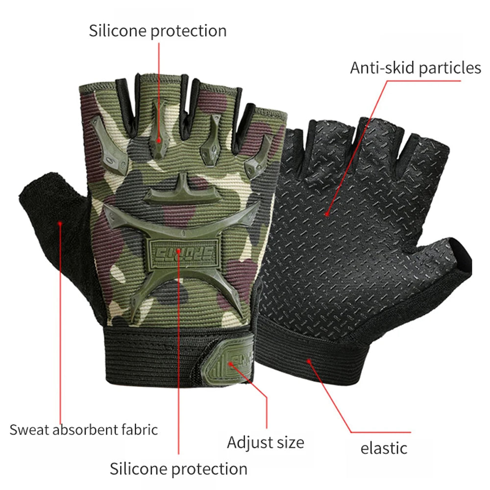 1Pair Kids Half Finger Cycling Gloves Non-Slip Fingerless Adjustable Mitten Shock-Absorbing Gloves For Boy Girl Biking Exercise