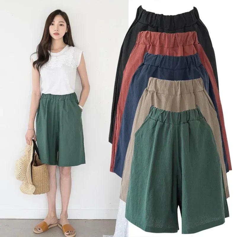 Women High Waisted Shorts Female Wide Leg Trousers With Pocket Oversized Summer Casual Clothing Office Lady Loose Short Pants