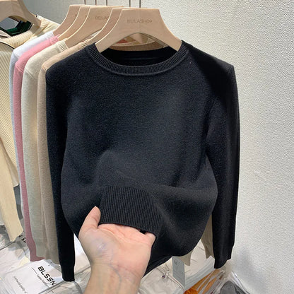 O Neck Winter Sweater For Women Thicken Slim Soft Knitted Tops Plus Velvet Long Sleeve Pullover Casual Warm Malhas Jerseys