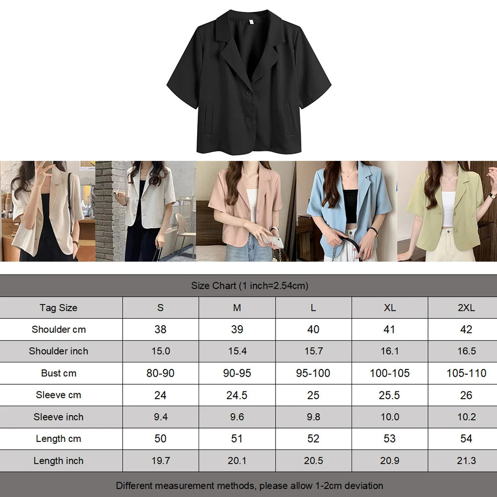 Summer Blazers Women Blazers Medium Elasticity Polyester Short Sleeves Single Breasted Solid Color Summer Hot New