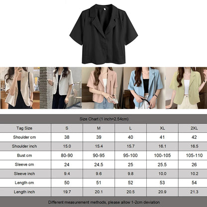 Summer Blazers Women Blazers Medium Elasticity Polyester Short Sleeves Single Breasted Solid Color Summer Hot New