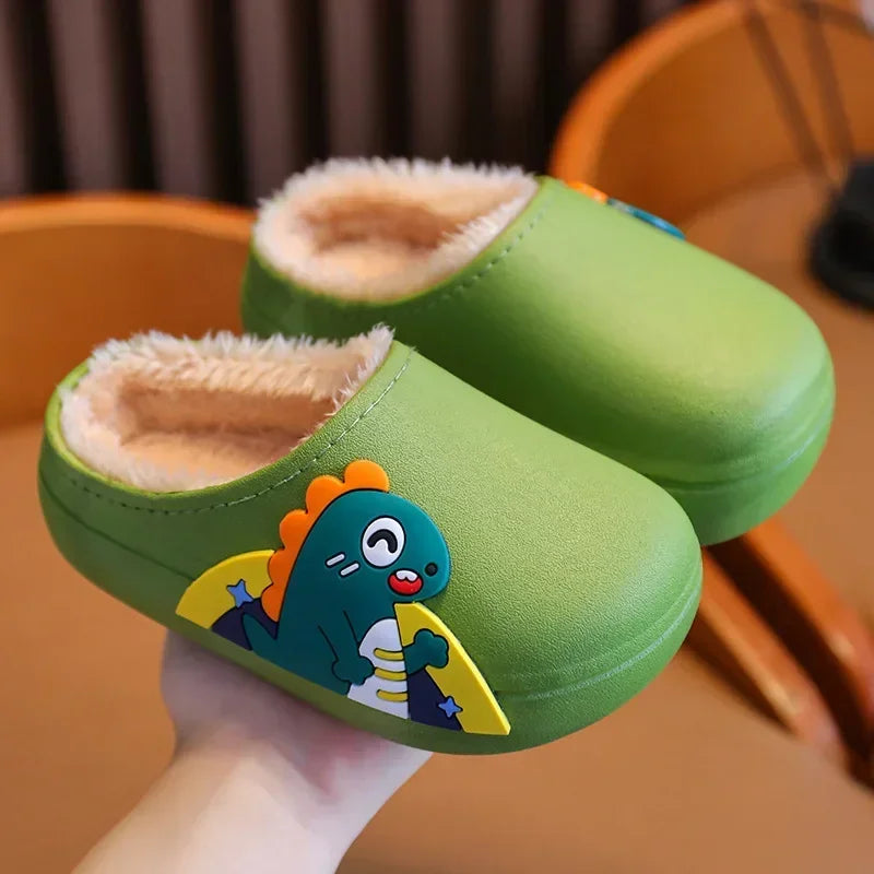 Winter Cartoon Children's Slippers Non-Slip Sole Cotton Shoes Boys Girls Waterproof Indoor Kids Shoes Plush Warm Home Slippers