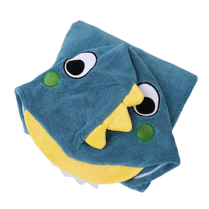 Pink/Dark/Light Blue Cute Cartoon Children's Bath Towel Cape Soft and Absorbent Not Easy to Fall off Hooded Coral Velvet Cape