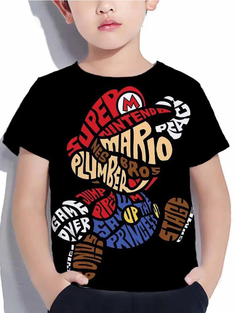 Summer Super Mario Boys Cartoon Top T-shirt Short sleeved Boys Super Mario Children Summer Top Short sleeved Children's T-shirt